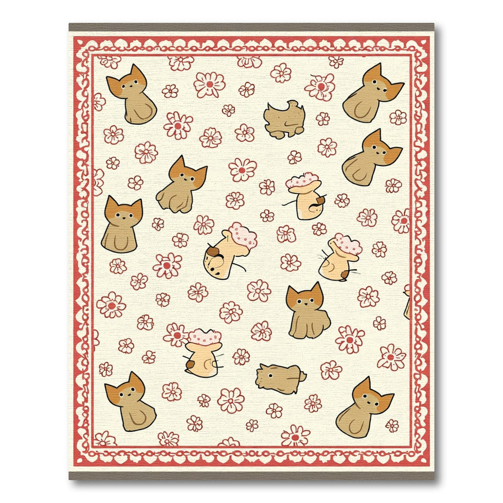 Cute Fox Flower Repeat Rag Rug