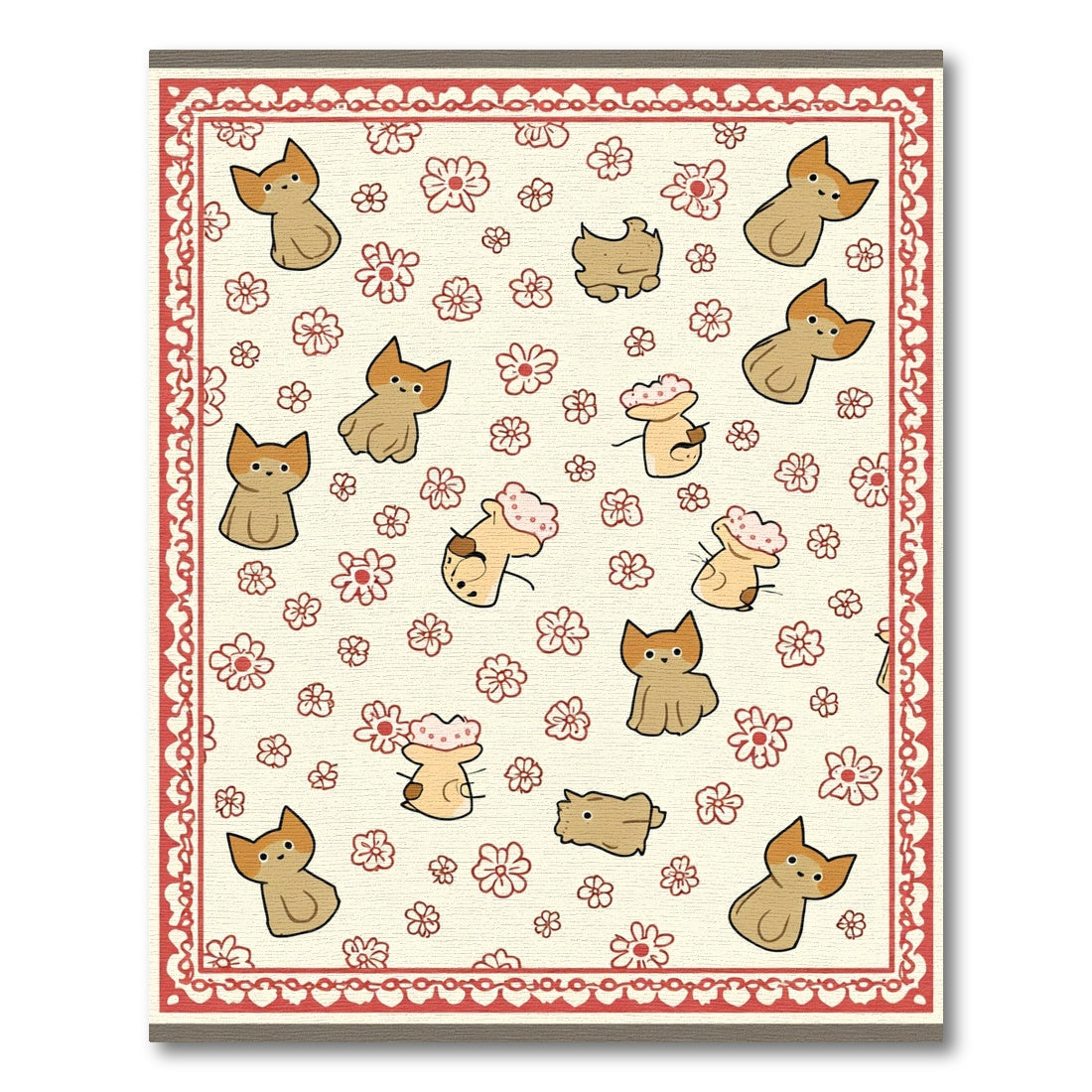 Cute Fox Flower Repeat Rag Rug