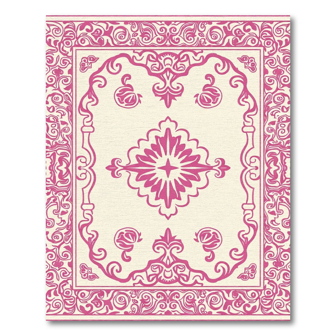 Bright Pink Floral Medallion Border Rug