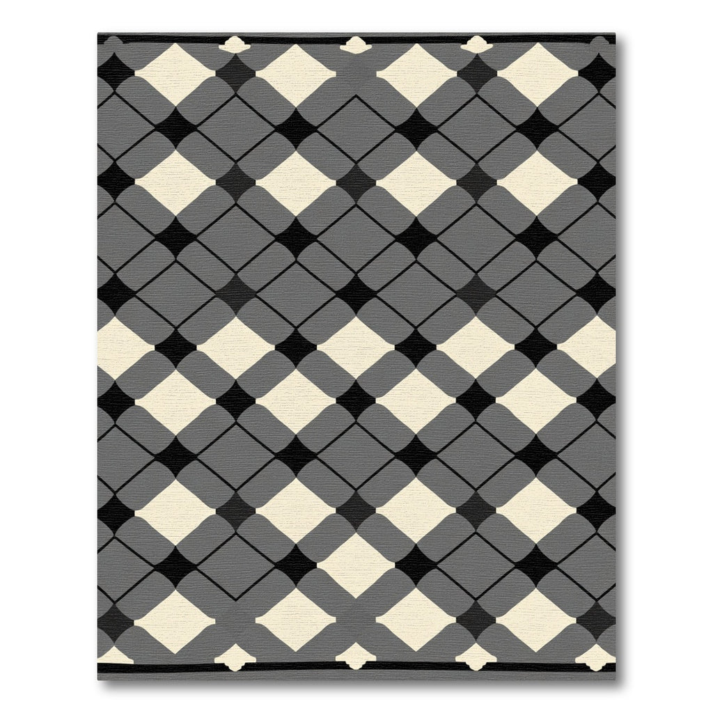 Gray Black Ivory Diamond Lattice Rug