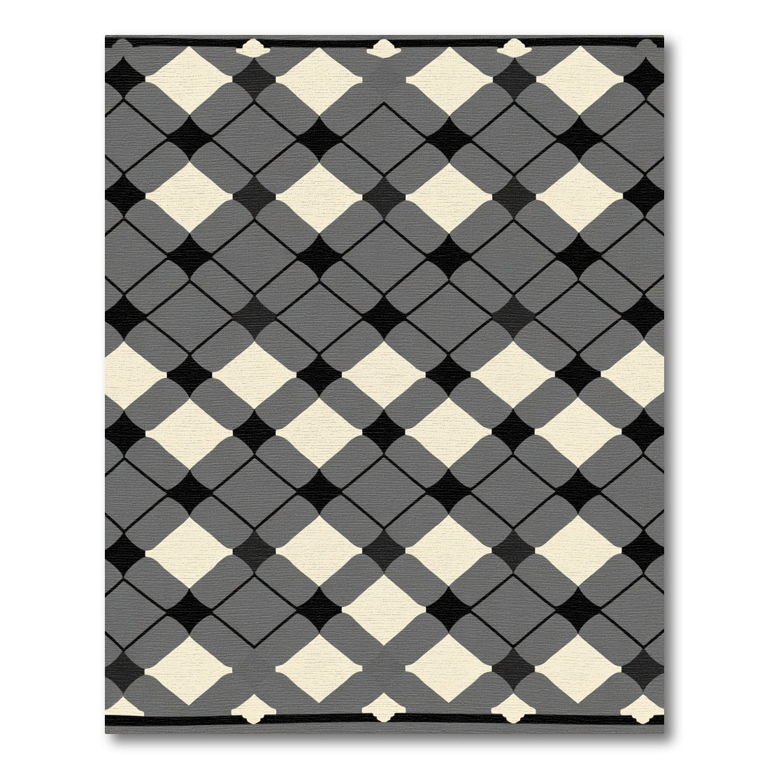 Gray Black Ivory Diamond Lattice Rug