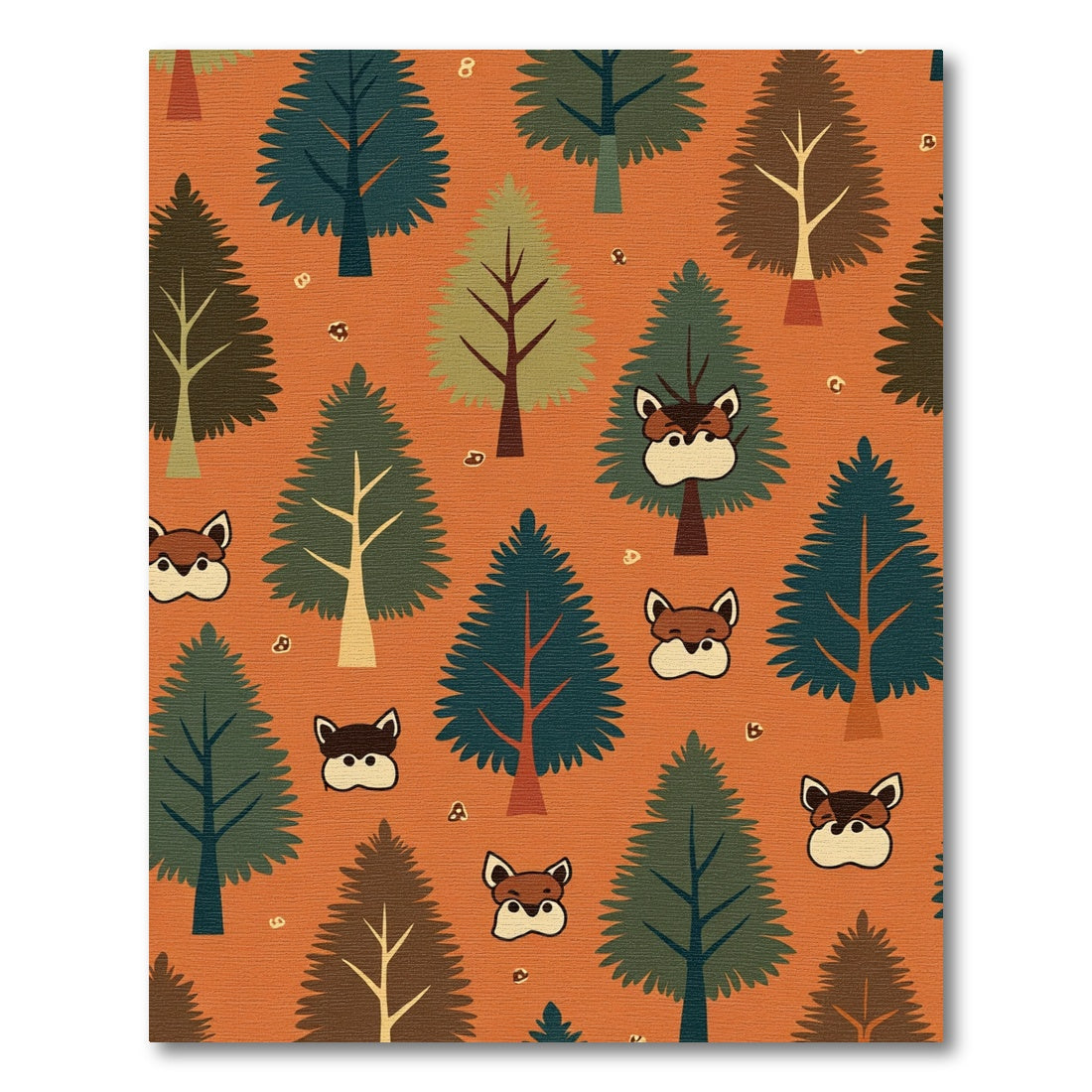 Earthy Forest Trees Fox Faces Woodland Rug