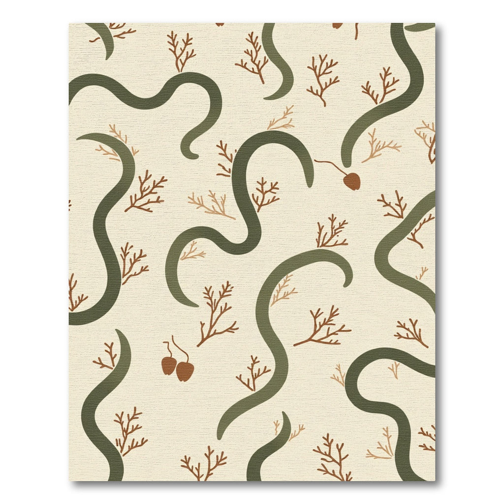 Olive Green Vine Branches Cream Accent Rug