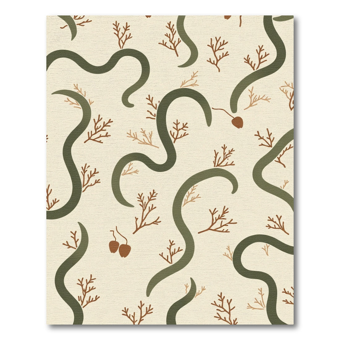 Olive Green Vine Branches Cream Accent Rug