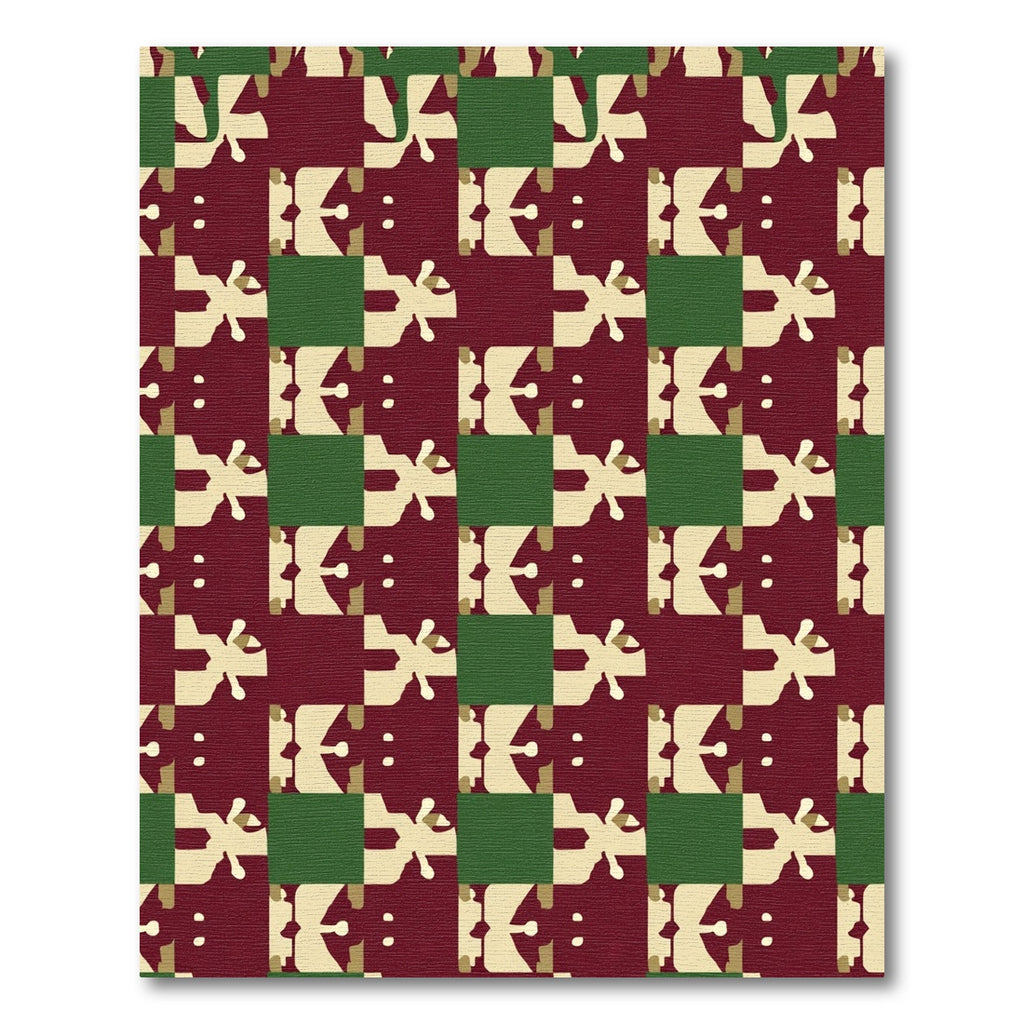 Deep Red Cream Green Abstract Mosaic Rug