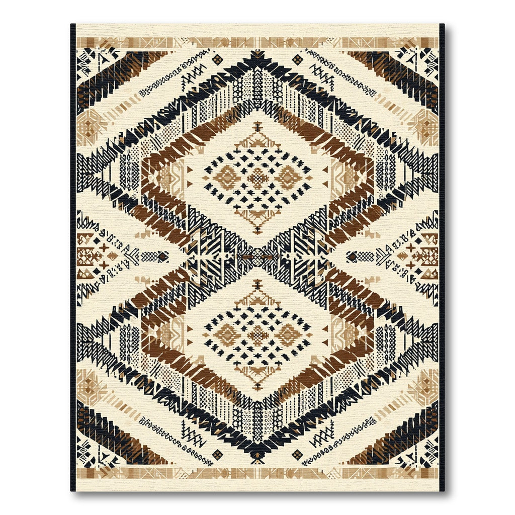 Earthy Beige Geometric Diamond Cluster Rug