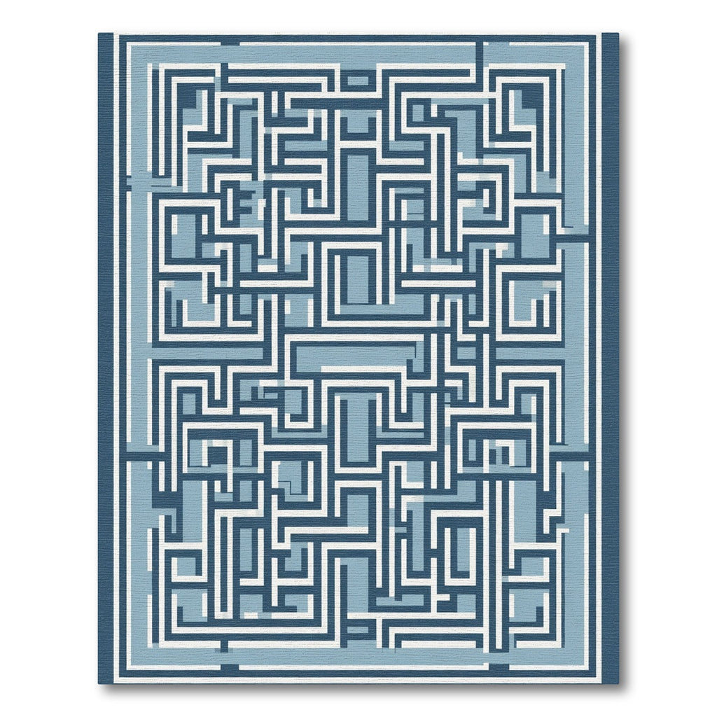 Navy Blue Geometric Maze Abstract Rug