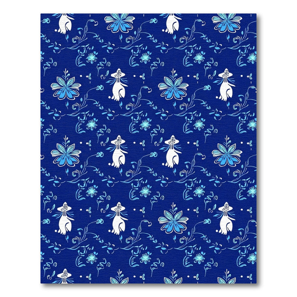 Indigo Blue Floral Silhouette Pattern Rug