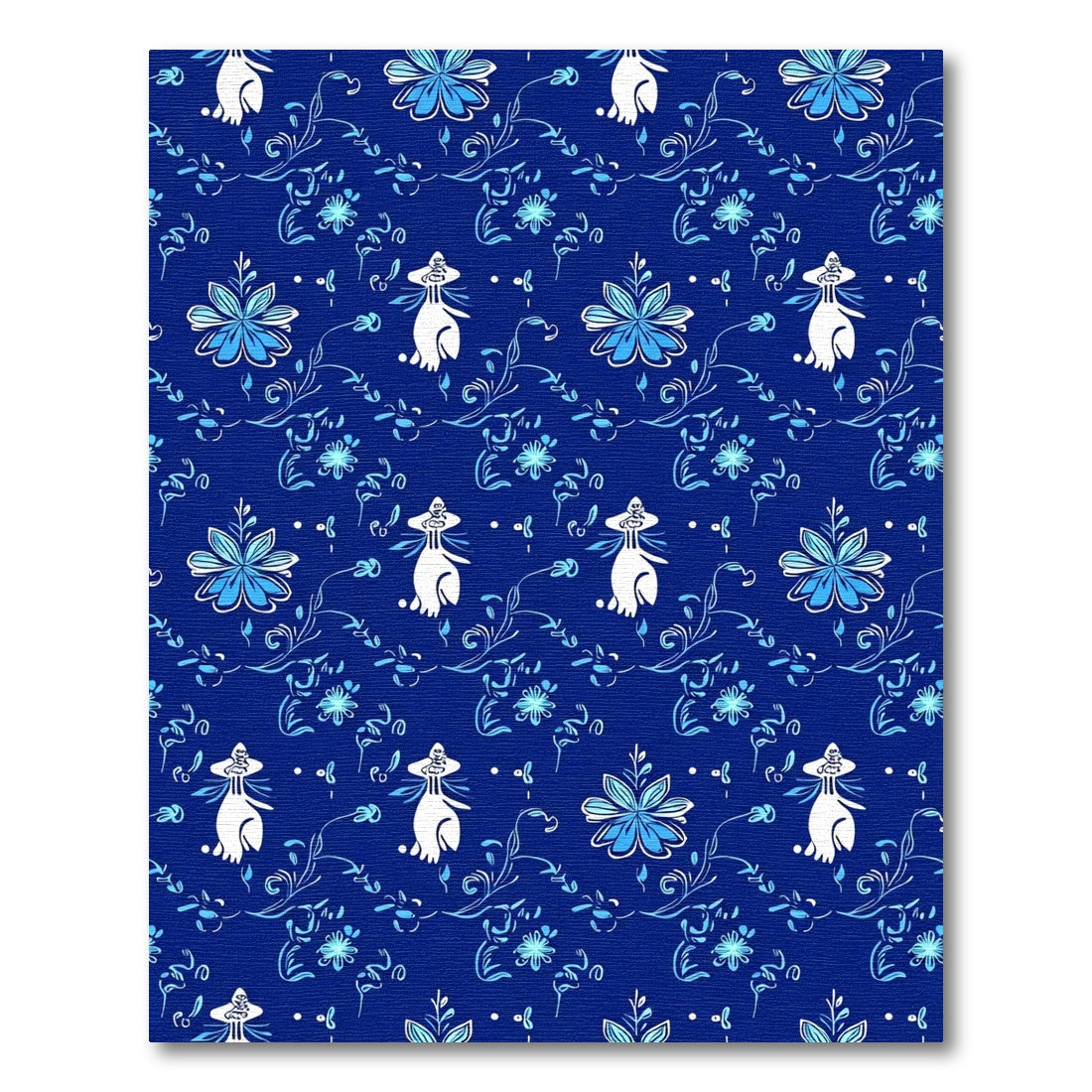 Indigo Blue Floral Silhouette Pattern Rug