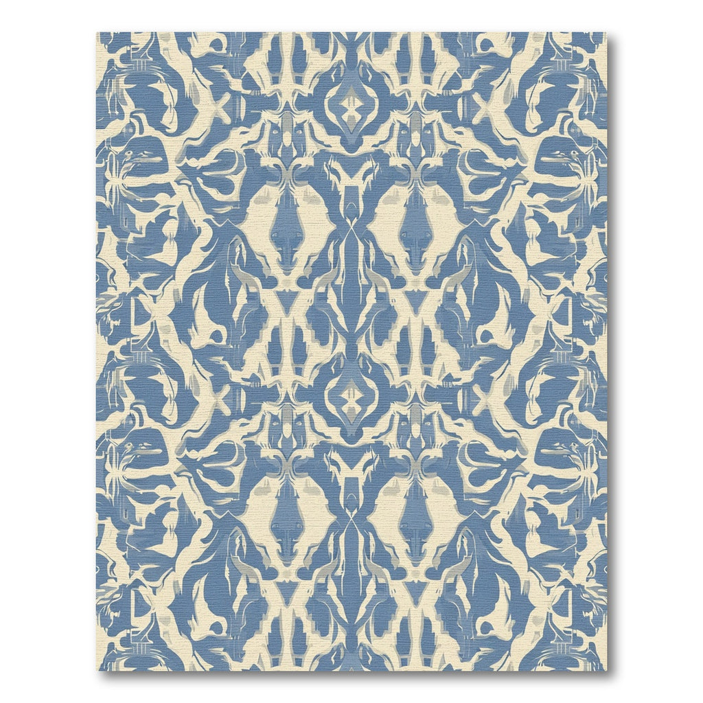 Blue Ivory Distorted Floral Tapestry Rug