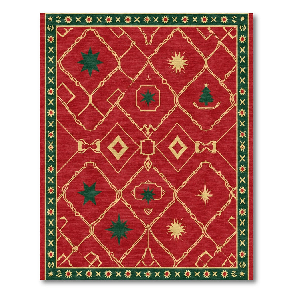 Crimson Gold Star Geometric Border Rug