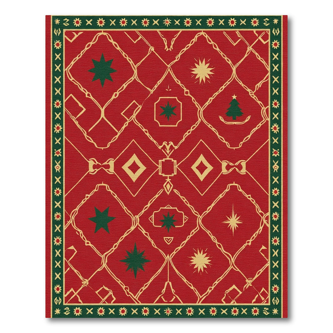 Crimson Gold Star Geometric Border Rug