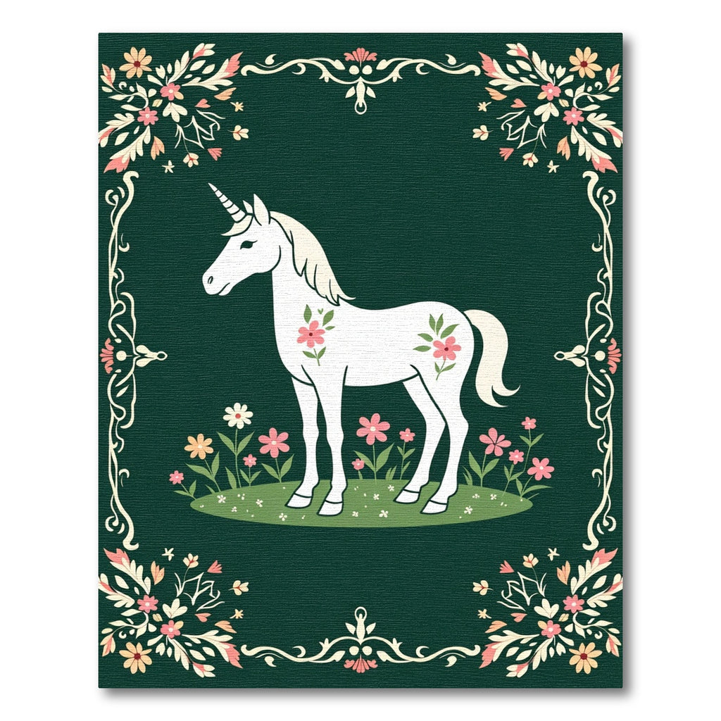 Whimsical Unicorn Floral Emerald Meadow Rug