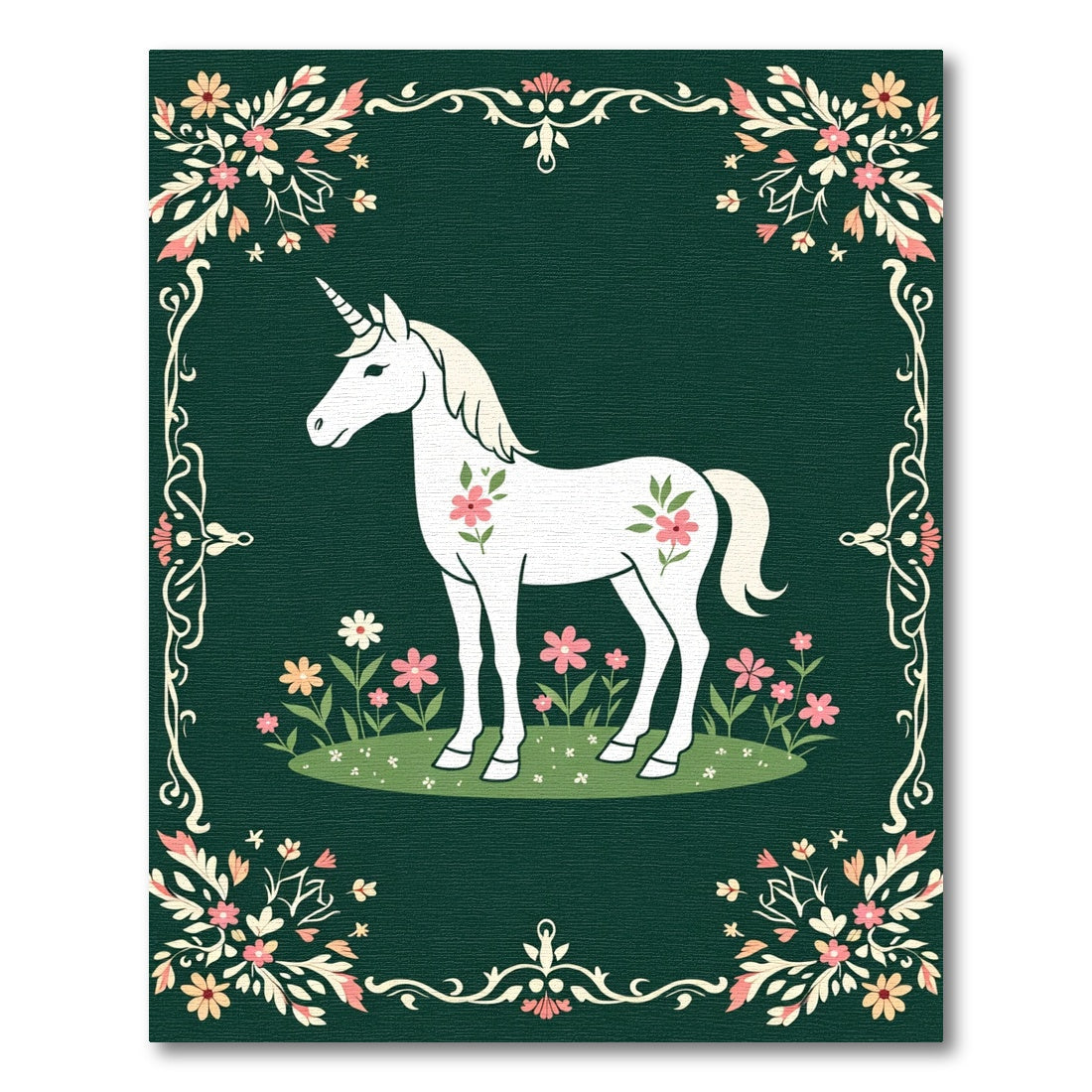 Whimsical Unicorn Floral Emerald Meadow Rug