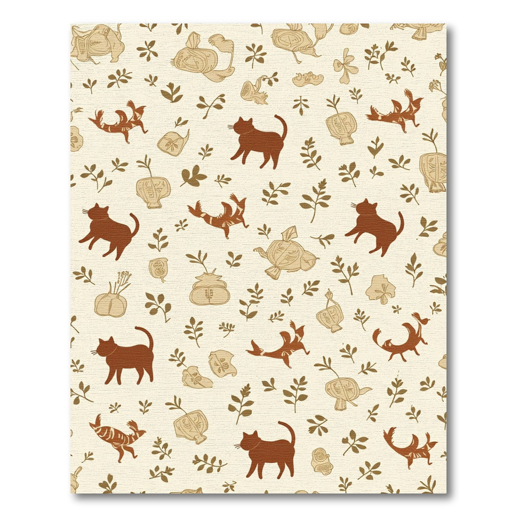 Brown Feline And Floral Whimsical Repeat Rug