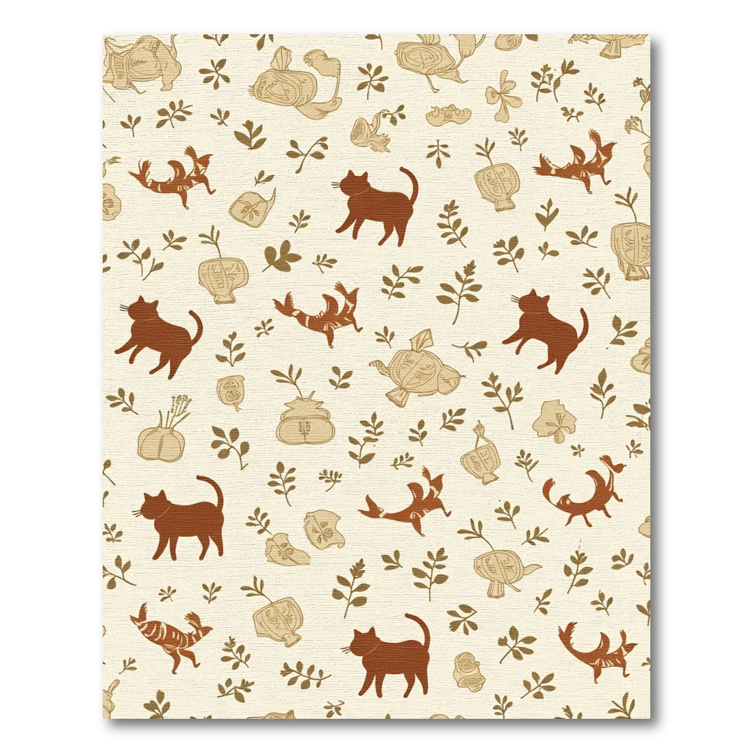 Brown Feline And Floral Whimsical Repeat Rug