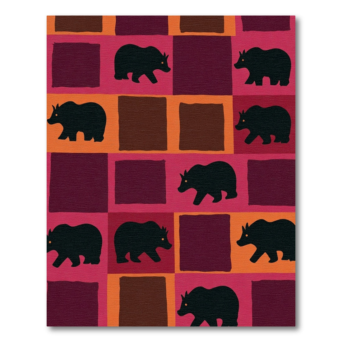 Rustic Black Bear Squares Design Rug