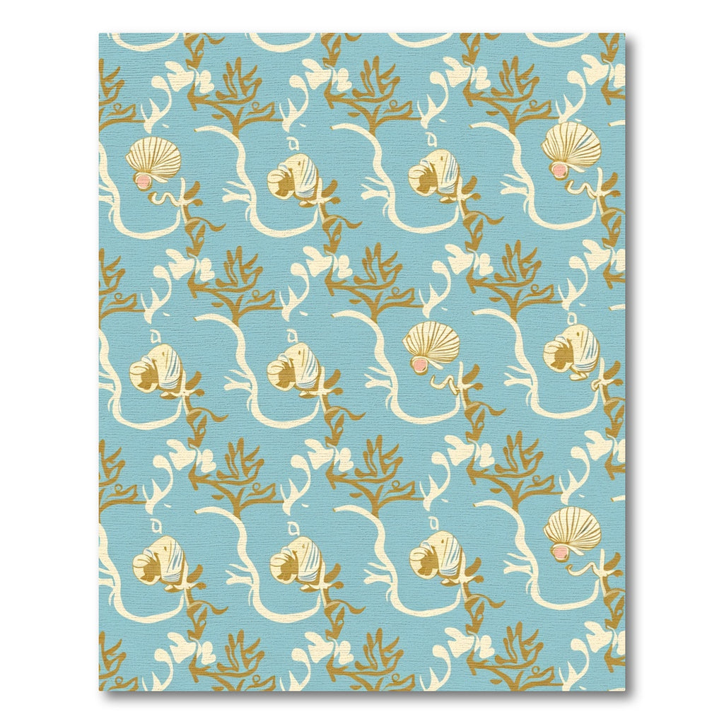 Coastal Blue Seashell Botanical Swirls Rug