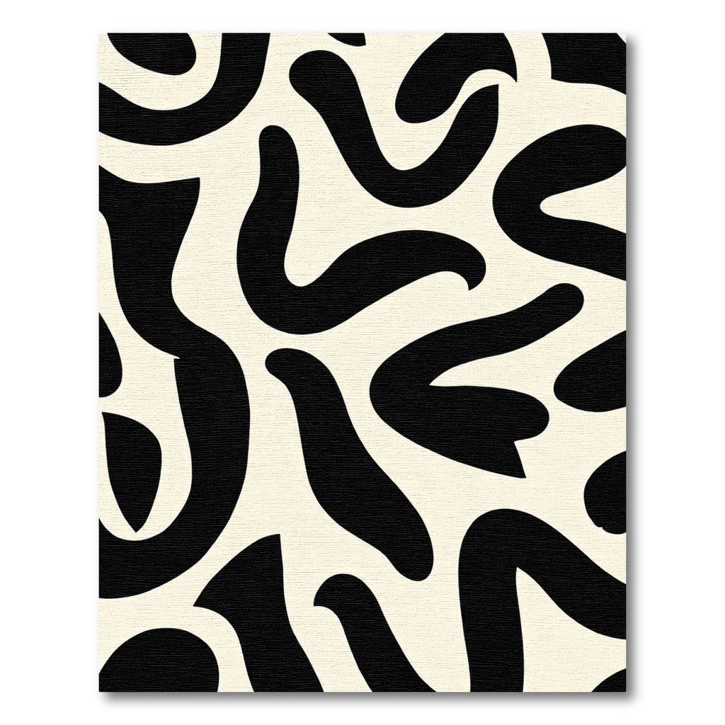 Cream Black Abstract Organic Curves Rug