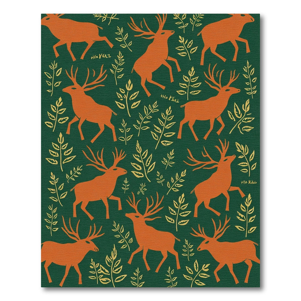 Orange Deer Green Foliage Medley Rug