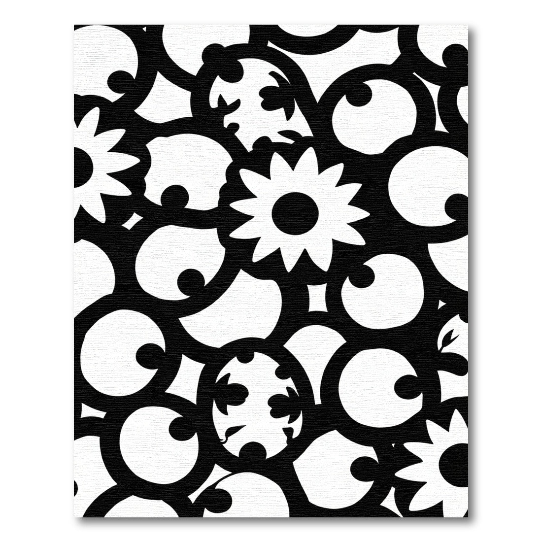 Retro Black White Floral Swirl Rug
