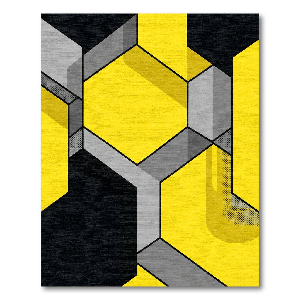 Luminous Yellow Gray Hexagonal Structure Rug