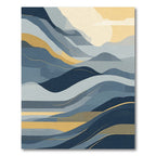 Serene Blue Golden Landscape Waves Rug