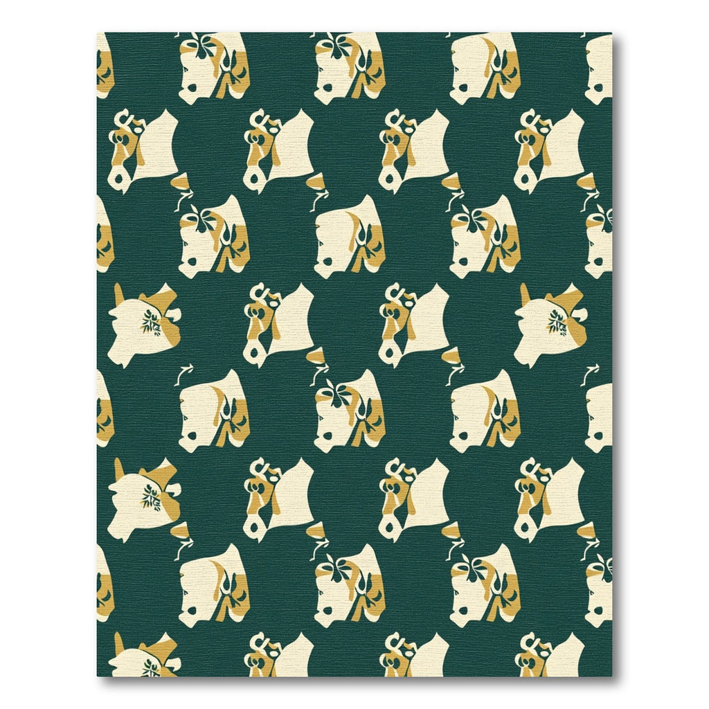 Cream Ox Head Dark Green Pattern Rug
