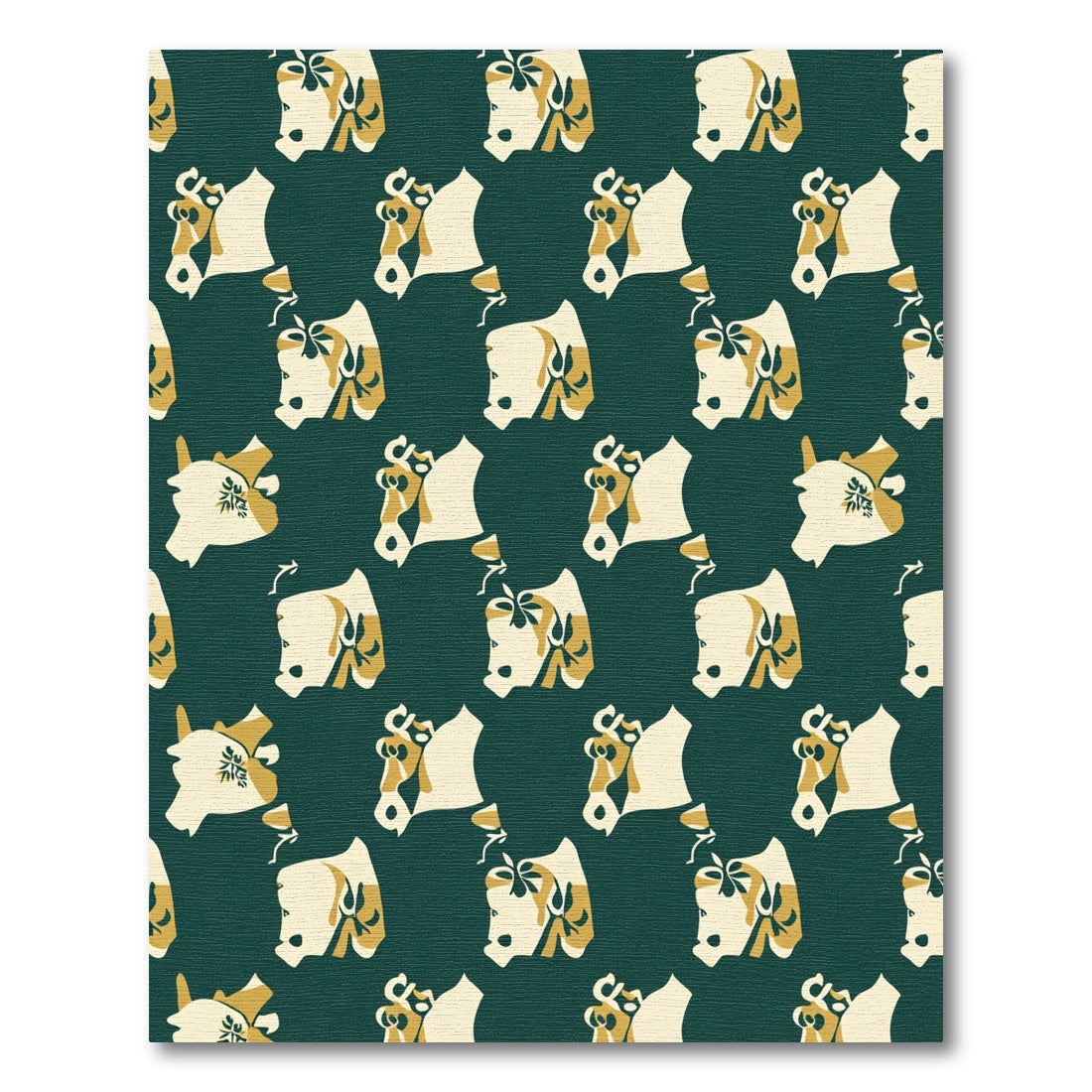 Cream Ox Head Dark Green Pattern Rug