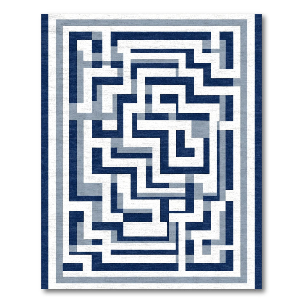 Navy Blue Geometric Maze Layers Rug