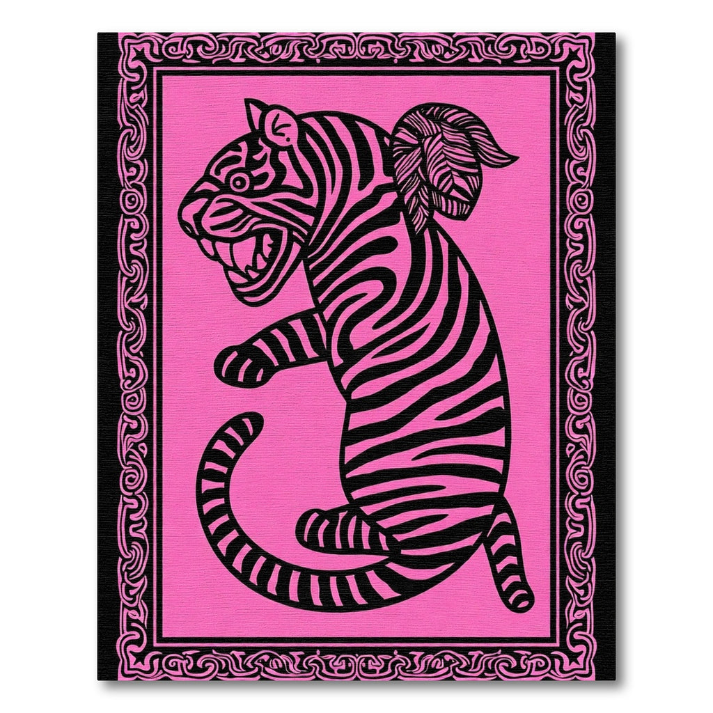 Bold Pink Tiger Art Rug