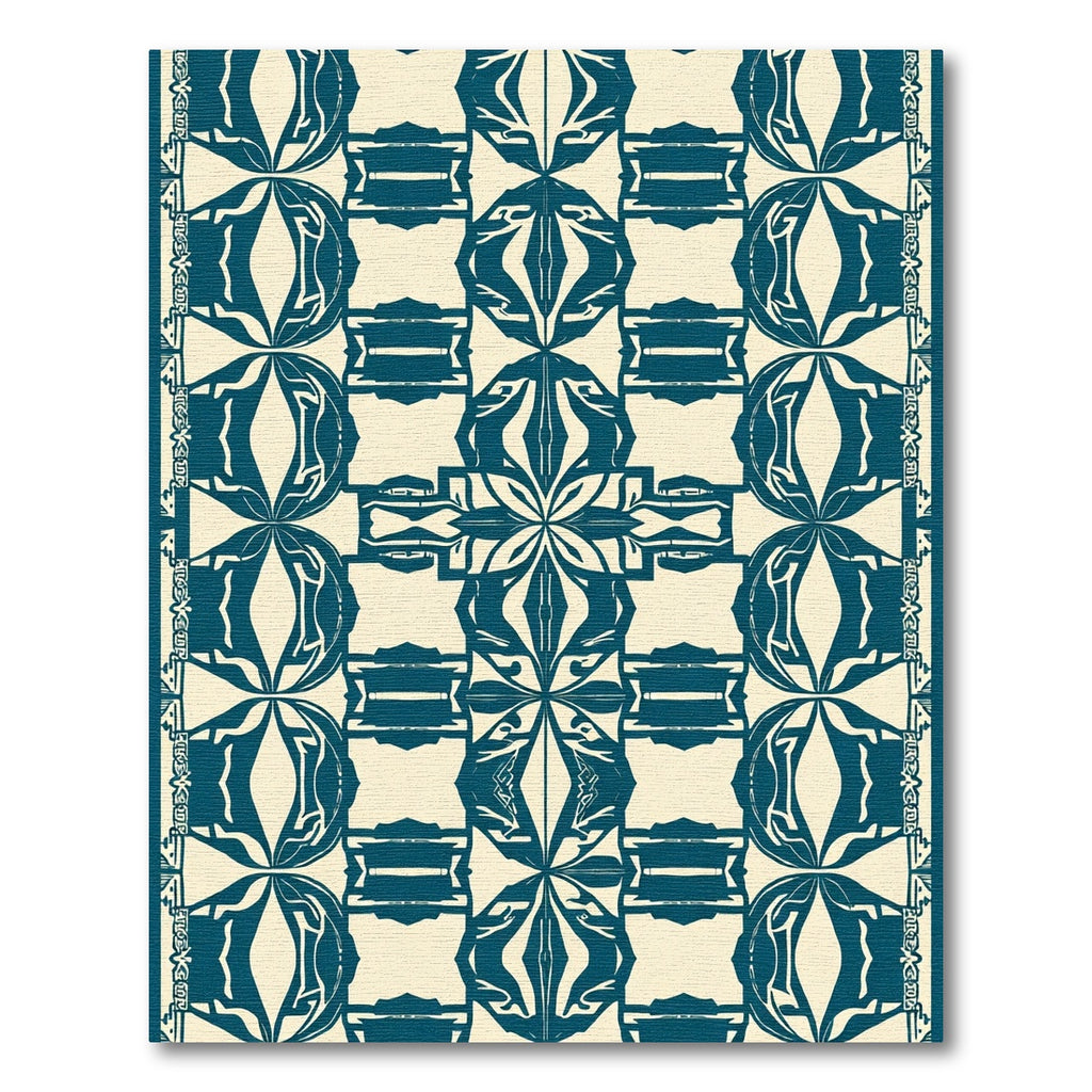 Art Deco Teal Abstract Floral Rectangles Rug
