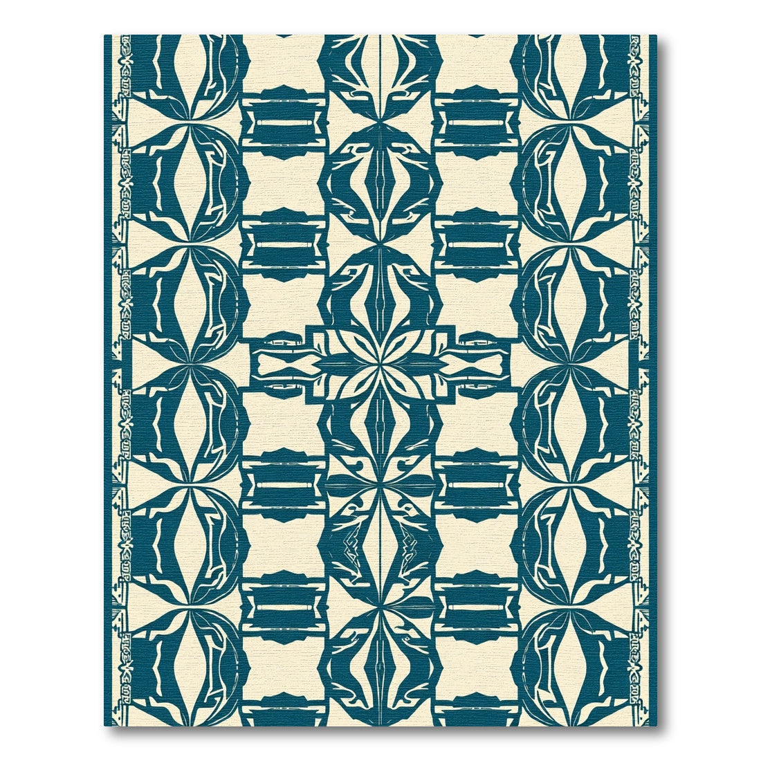 Art Deco Teal Abstract Floral Rectangles Rug