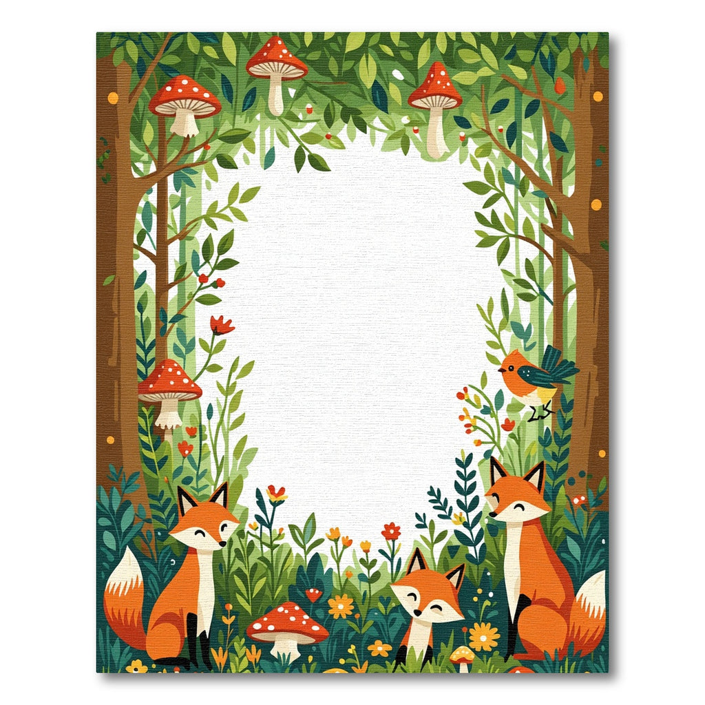 Whimsical Woodland Foxes Mushroom Border Rug