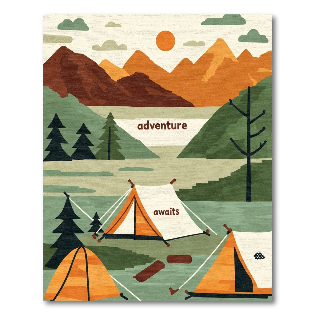 Earthy Mountain Camping Tent Scene Rug