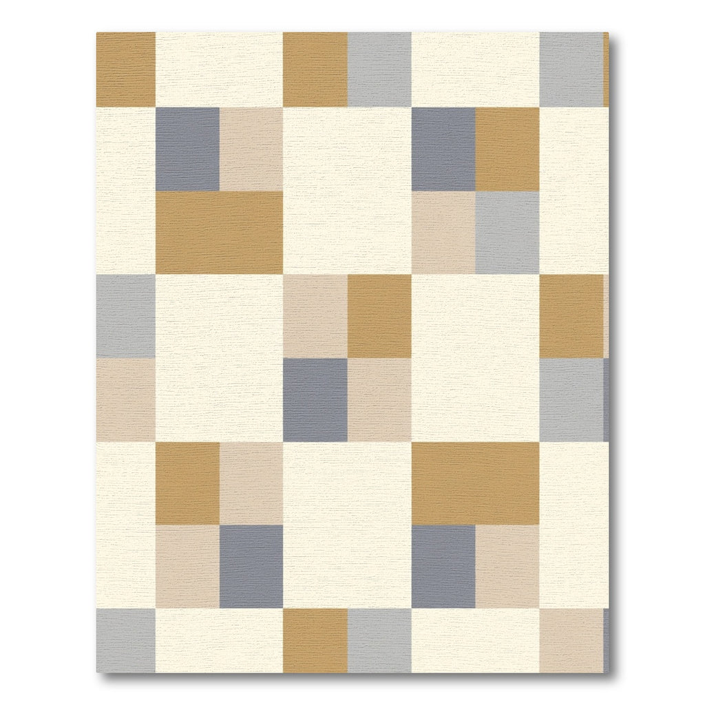 Warm Neutral Toned Geometric Squares Rug