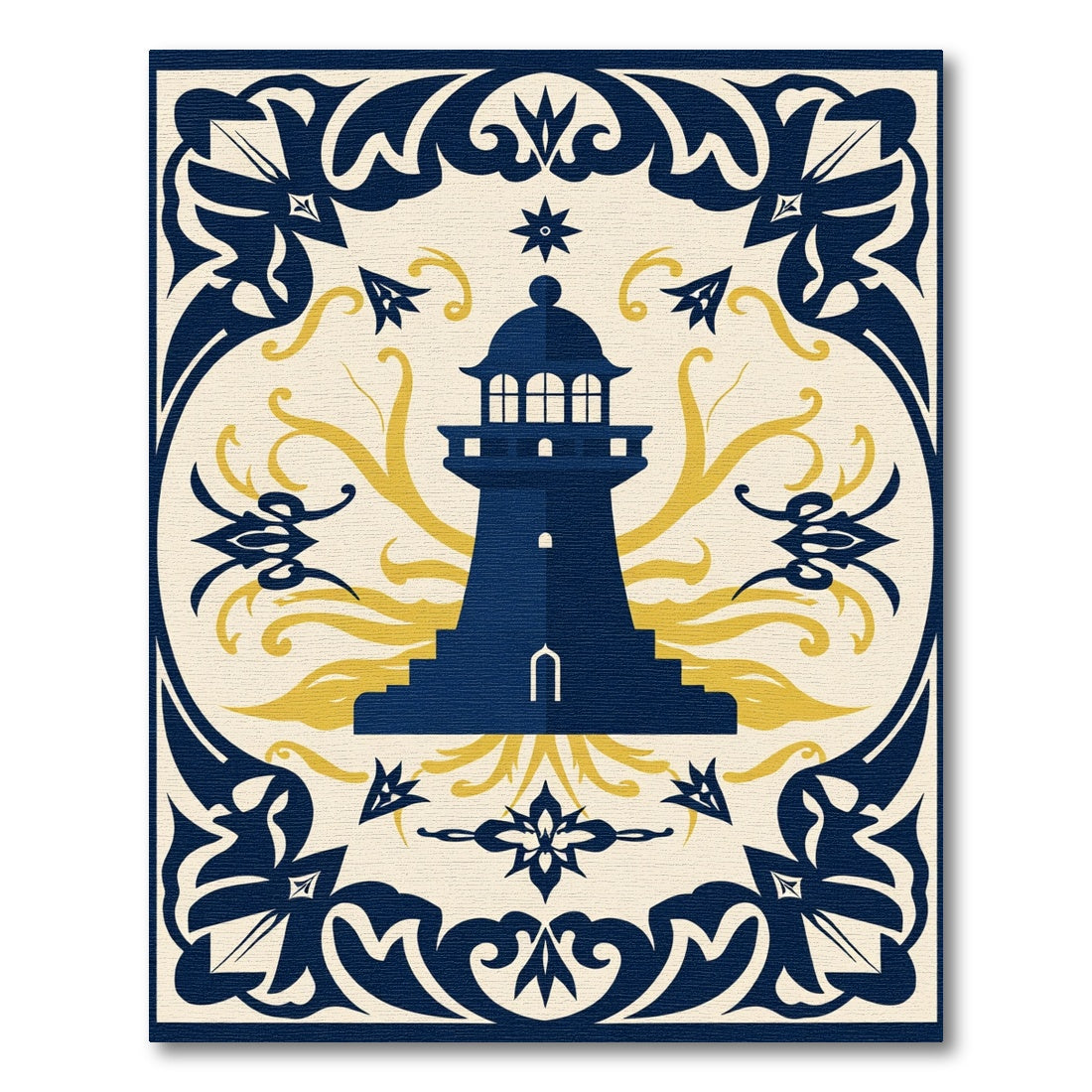Naval Blue Yellow Lighthouse Motif Rug