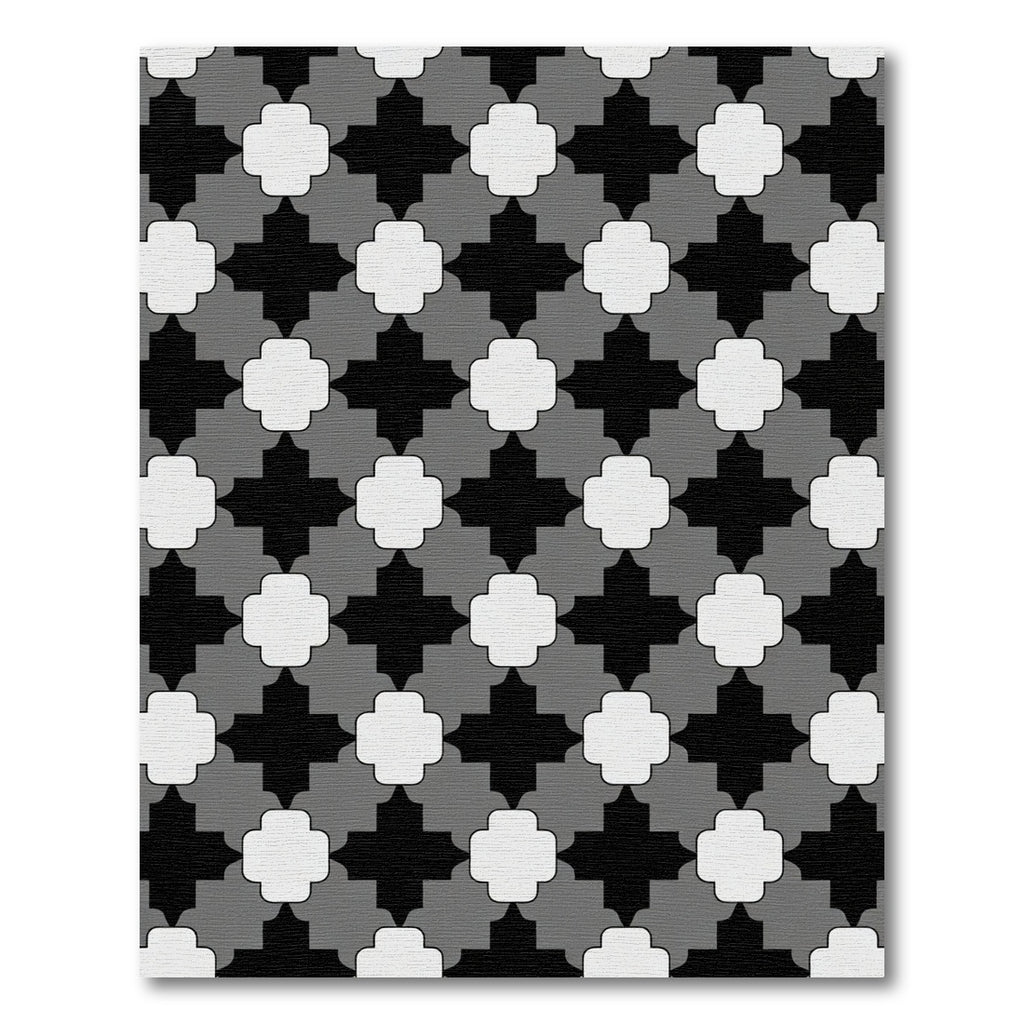 Black Gray White Quatrefoil Tile Rug