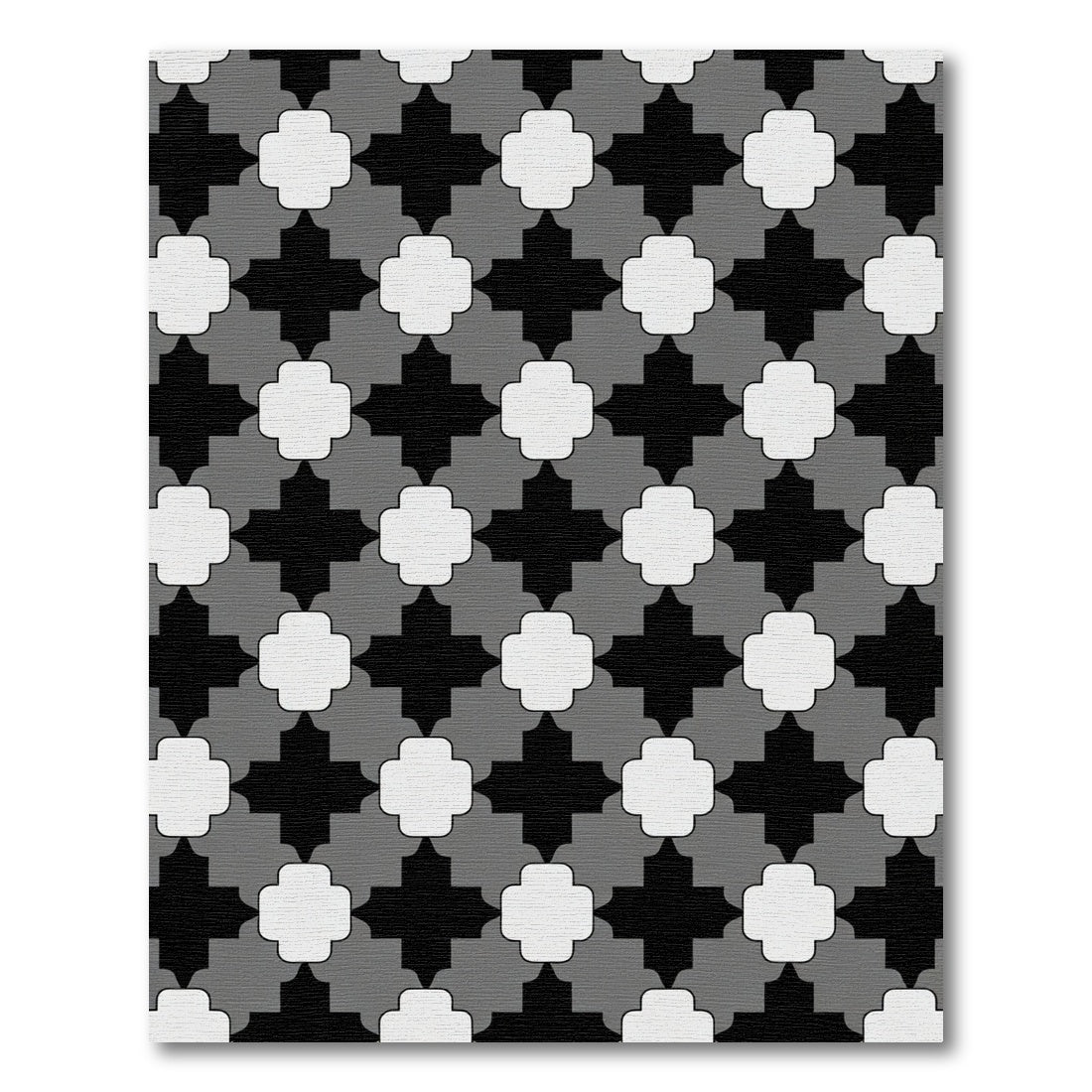Black Gray White Quatrefoil Tile Rug