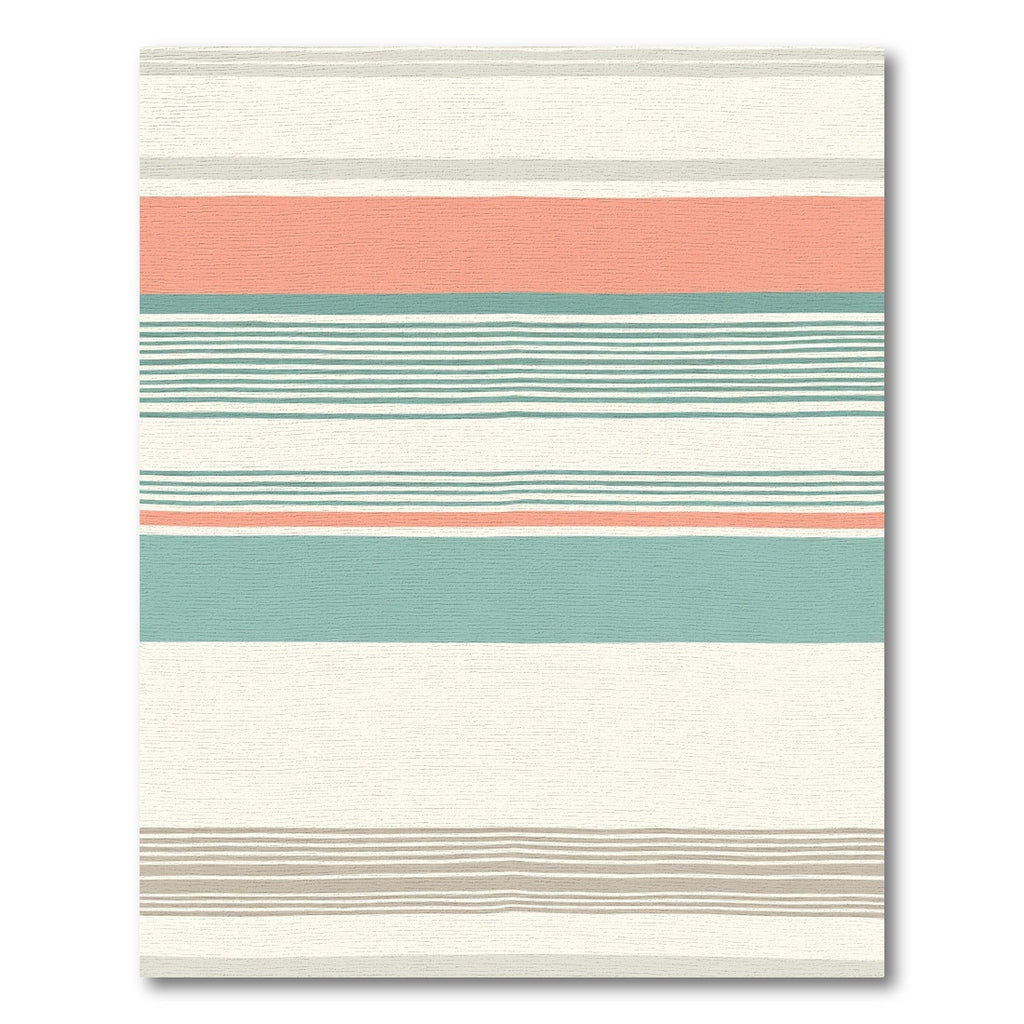 Coral Teal Cream Horizontal Stripe Rug
