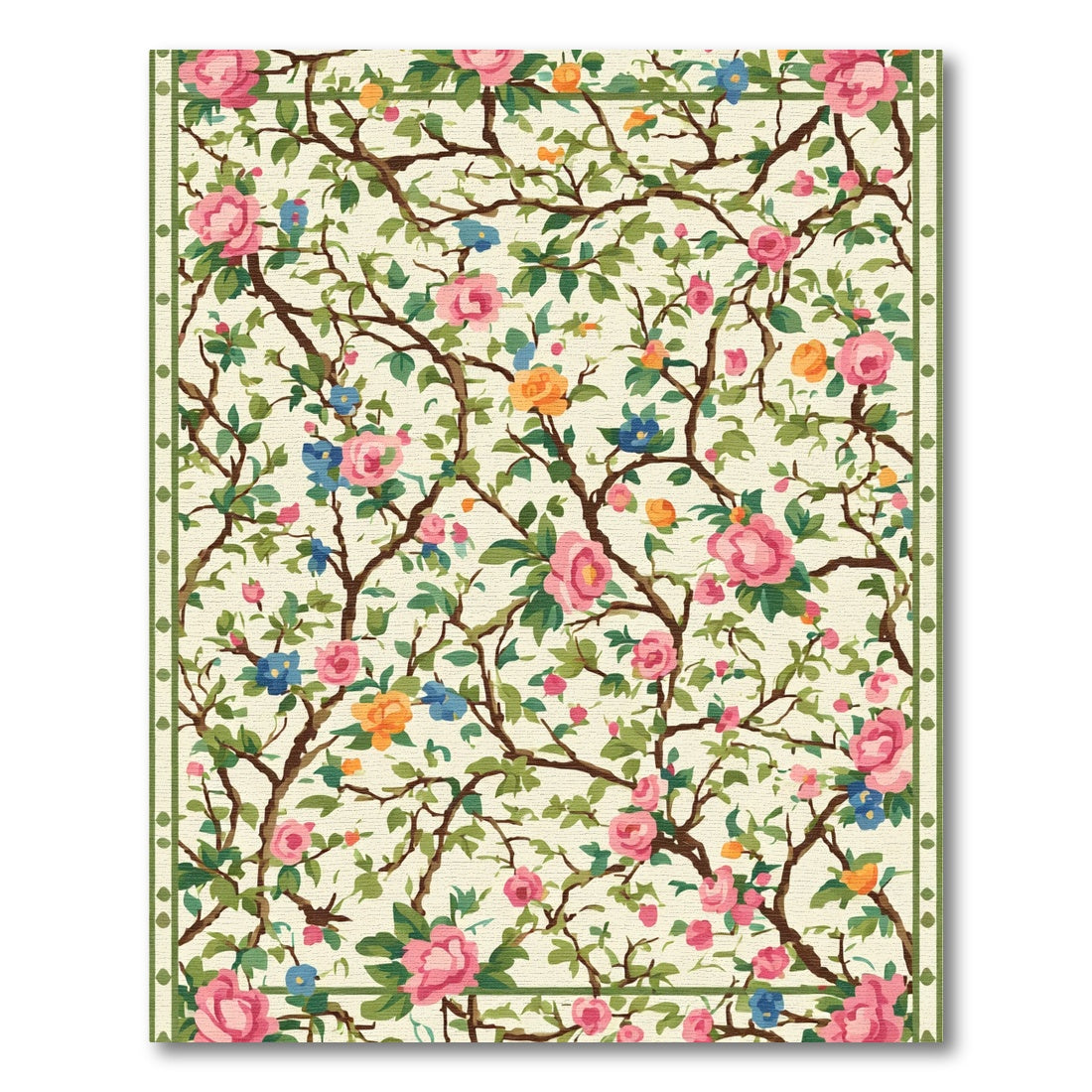 Pink Floral Garden Vine Border Rug