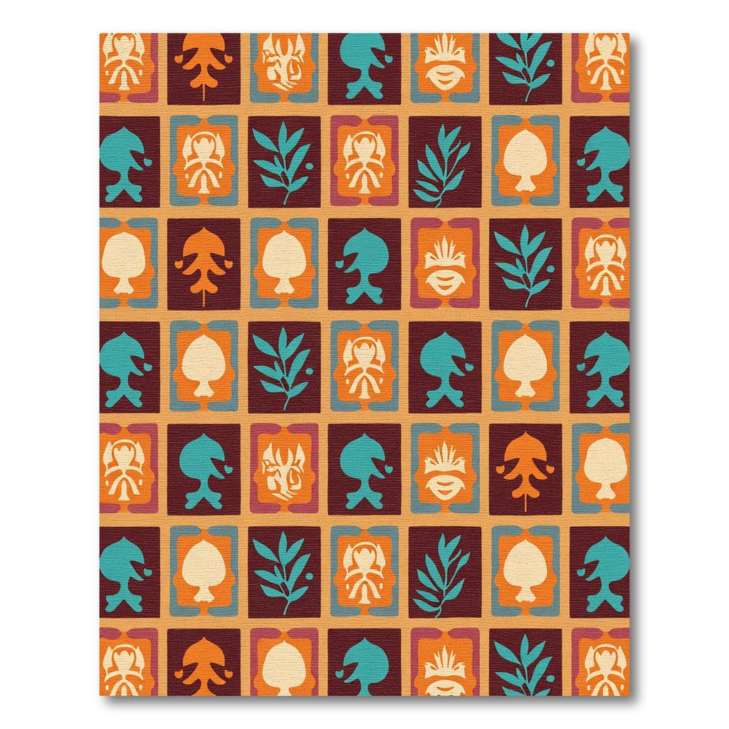 Earthy Orange Teal Tribal Grid Rug