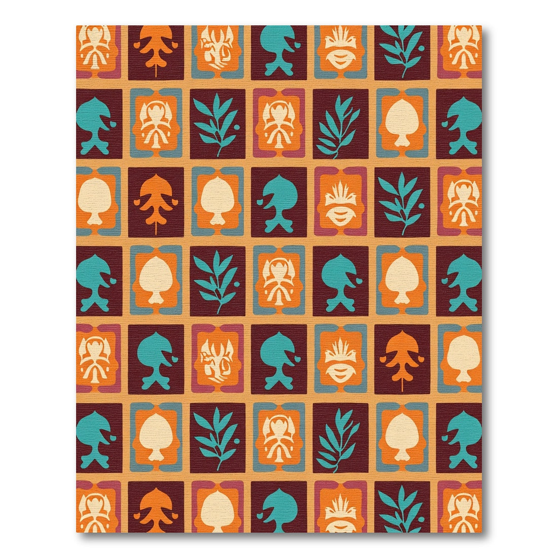 Earthy Orange Teal Tribal Grid Rug