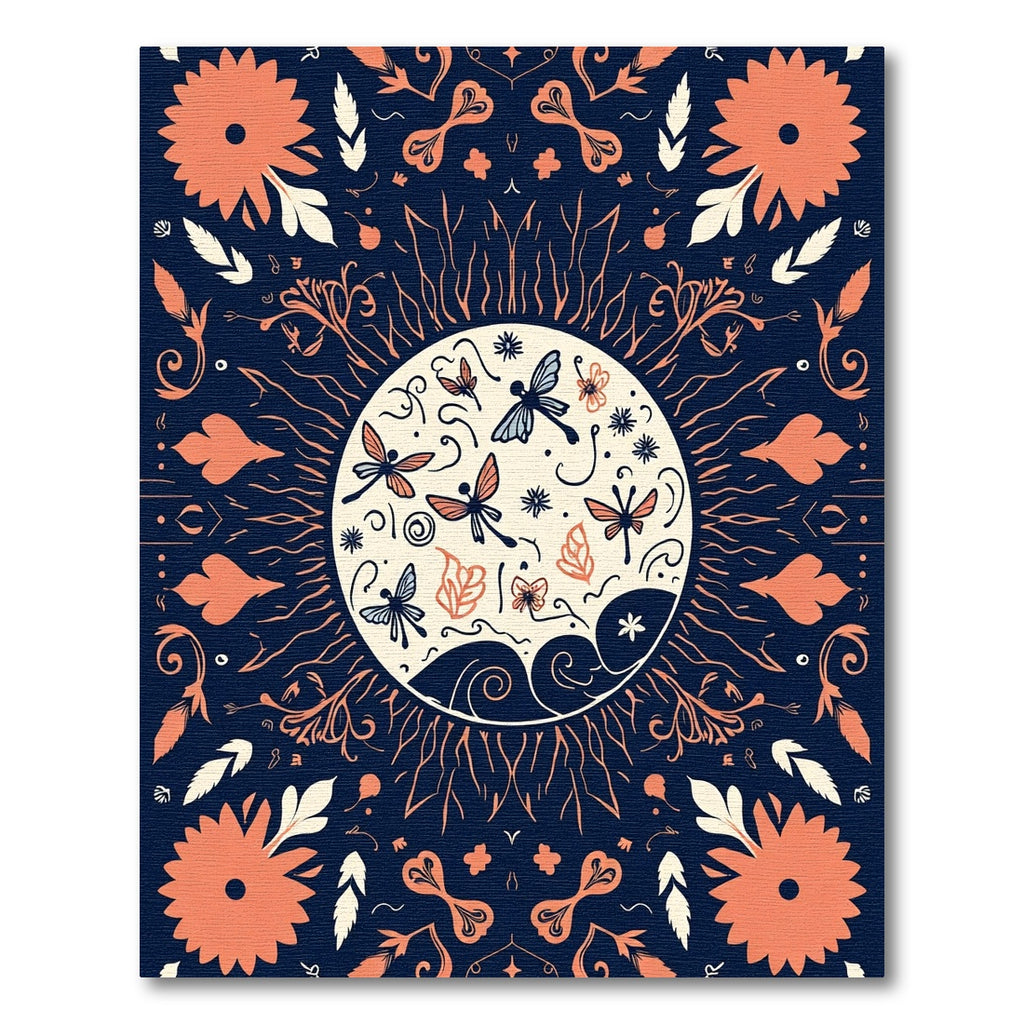 Coral Butterfly Sunburst Garden Rug
