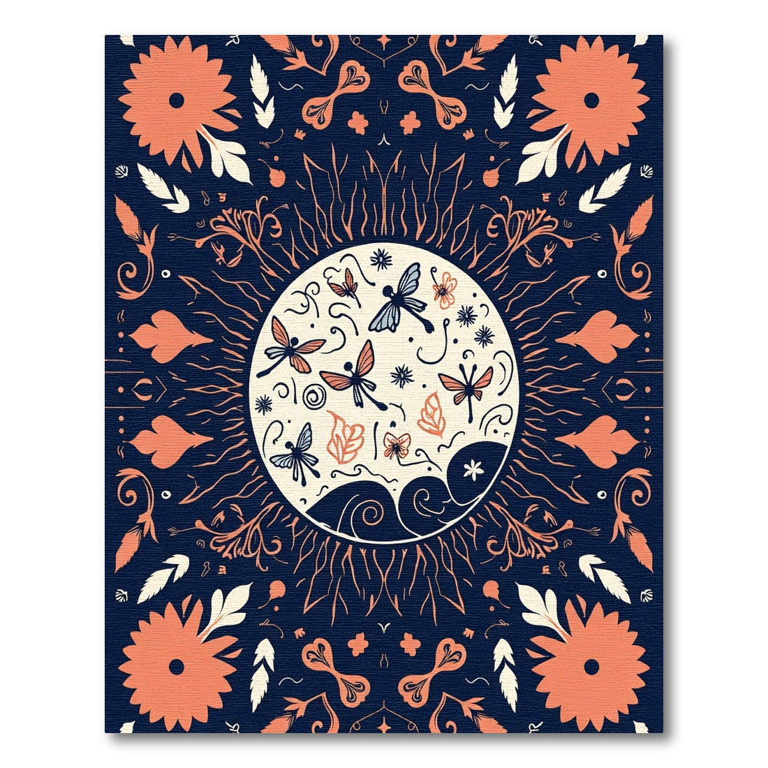 Coral Butterfly Sunburst Garden Rug