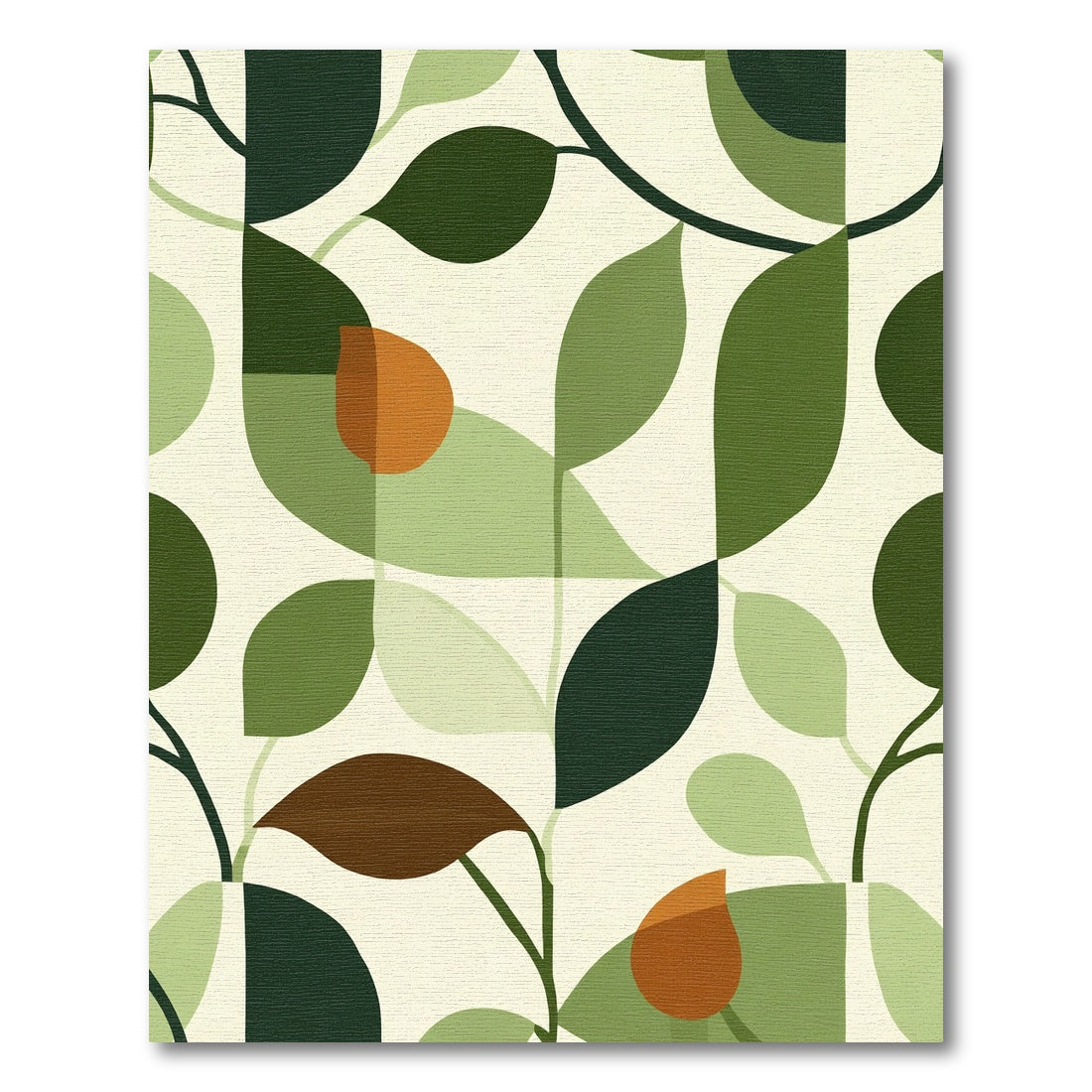 Modern Green Leafy Midcentury Modern Rug