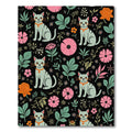 Whimsical Gray Cats Floral Garden Rug