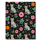 Whimsical Gray Cats Floral Garden Rug