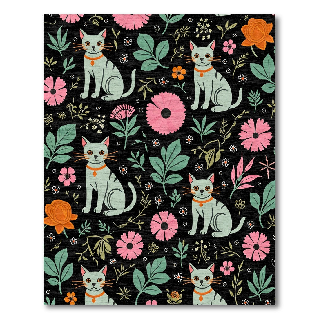 Whimsical Gray Cats Floral Garden Rug