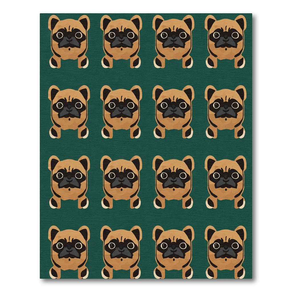 Cute Tan Pug Pattern Emerald Background Rug